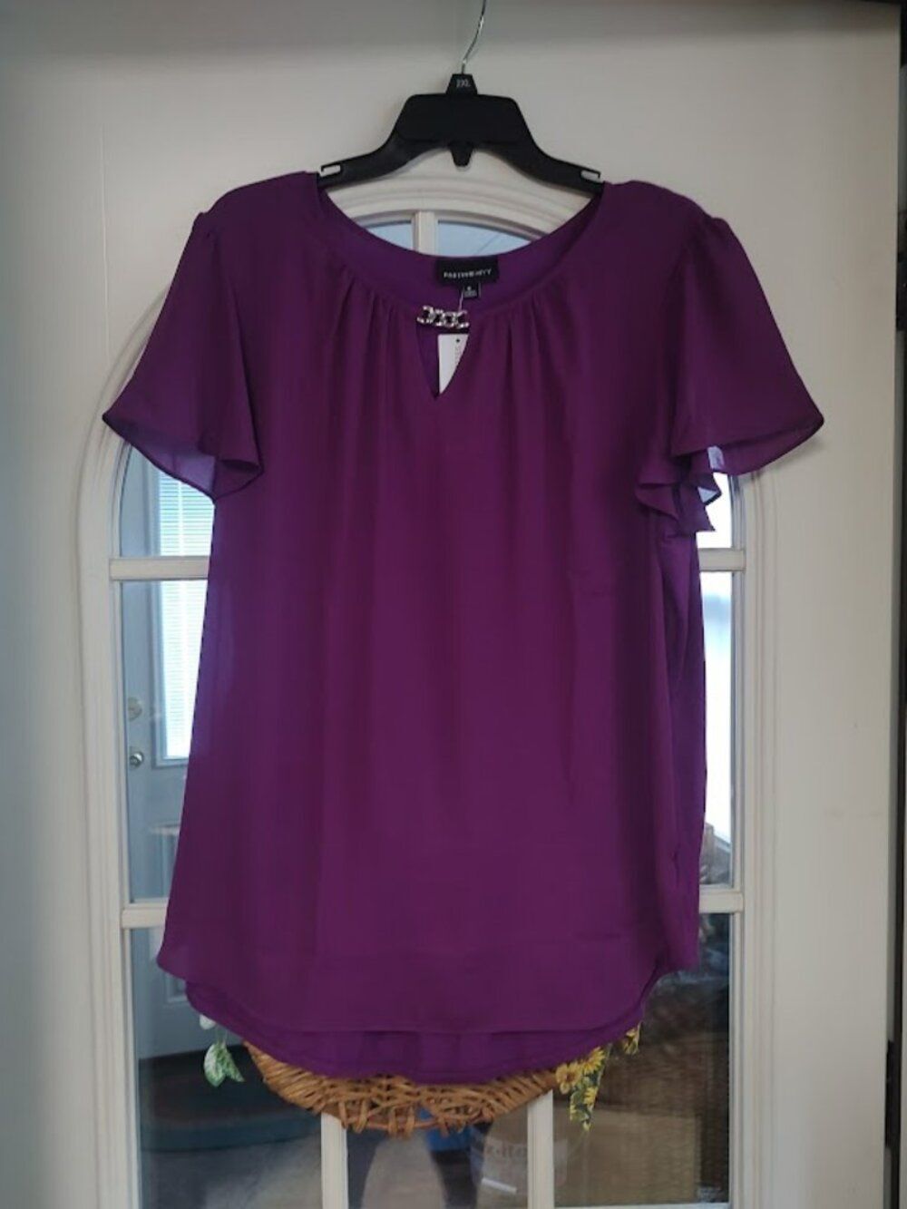 New Fortune + Ivy Purple Wallingford Keyhole Short Sleeve Blouse Women's XL